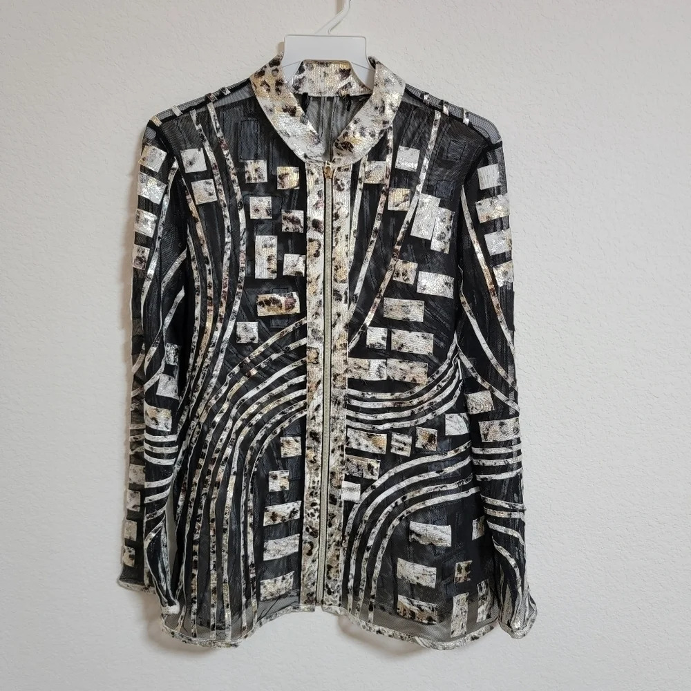 Berek Semi-Sheer Animal Print Zip Front Jacket